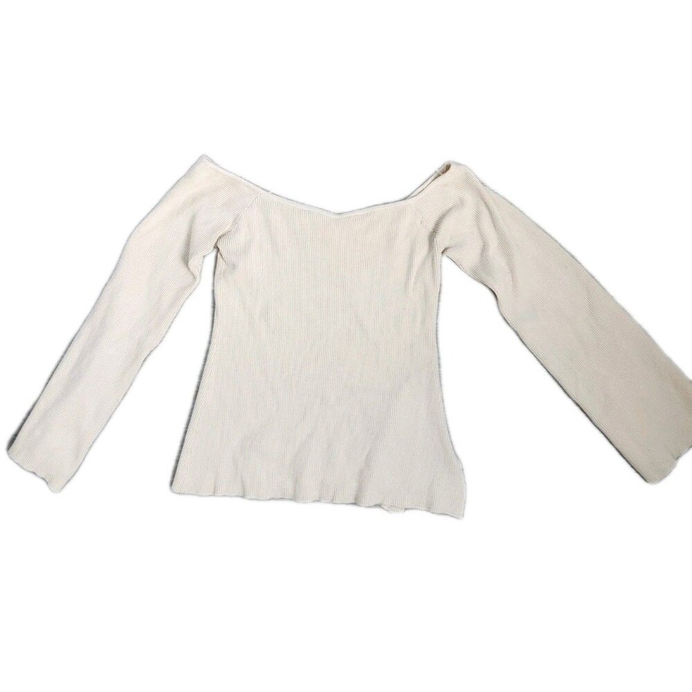 Lelis Ribbed Off Shoulder Top Womens Medium Cream Side Slit Long Sleeve GUC